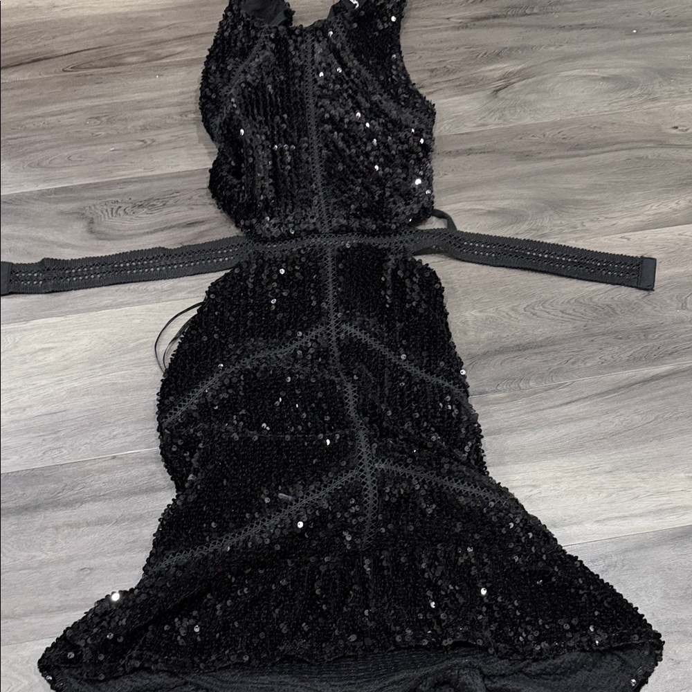 Olivaceous Black Sequin Prom Dress